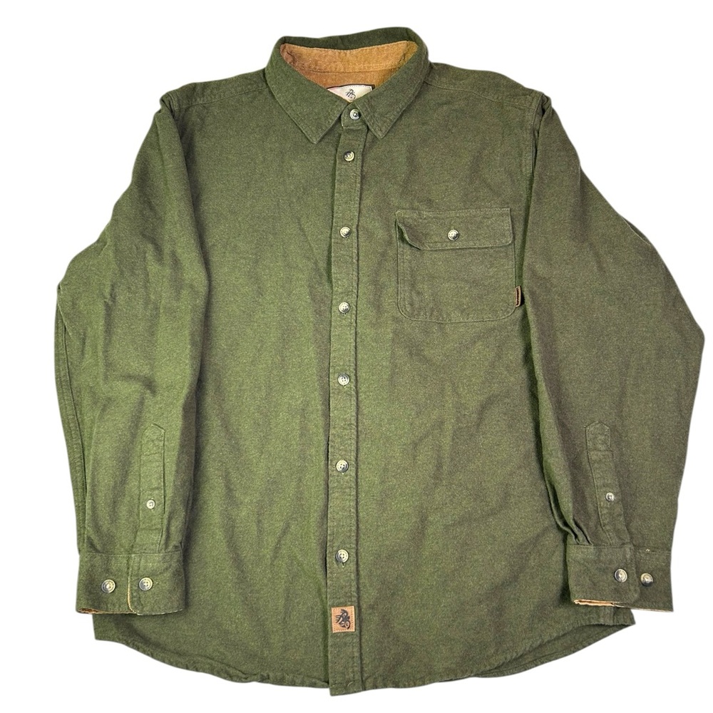 Legendary Whitetails Shirt Mens Large Green Buck Camp Flannel Corduroy Trim